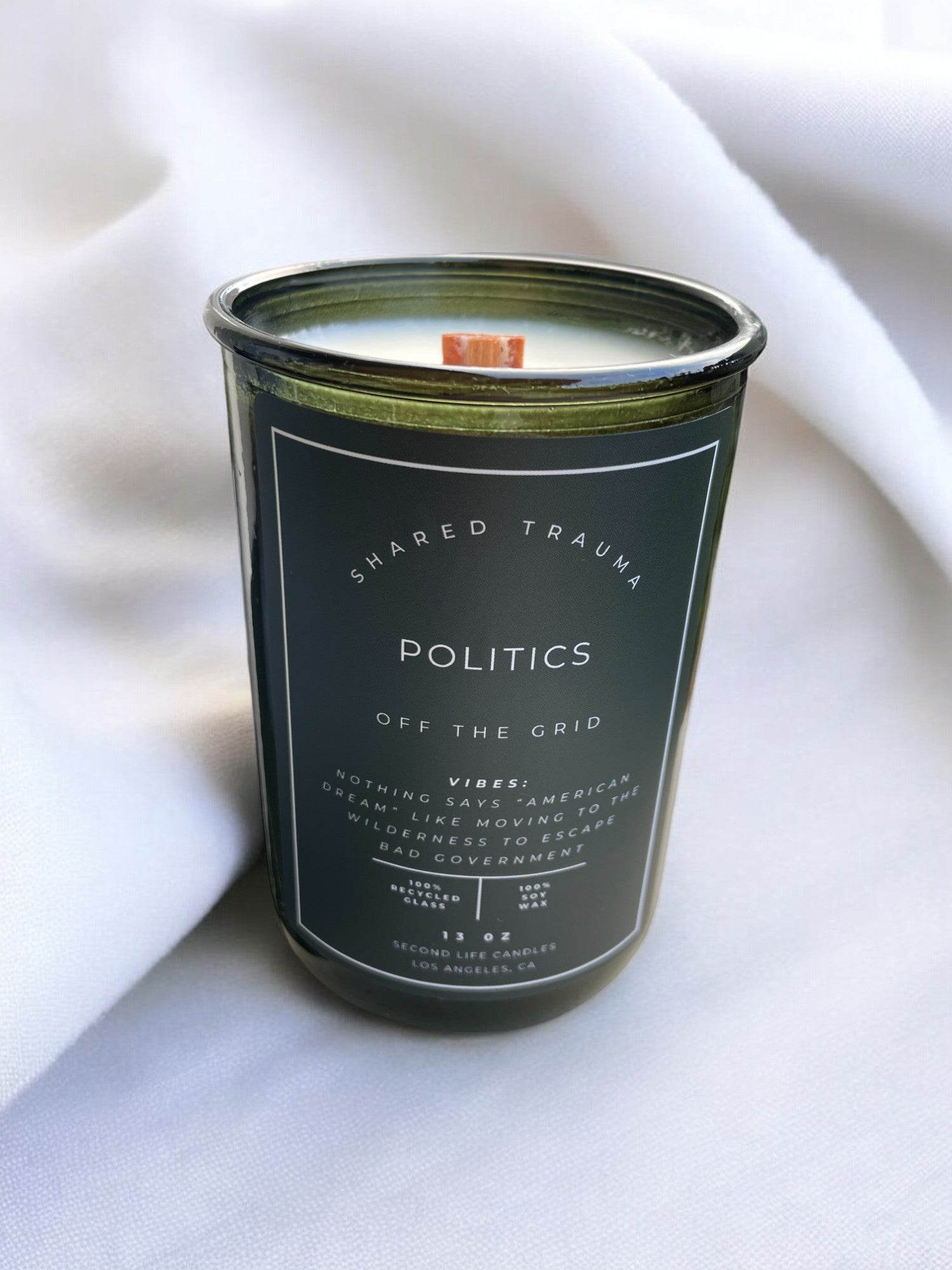 Shared Trauma Candles - Politics - 13 Oz Crackling Wood Wick - Amber Sage & Moss - BIG FRENCHIES