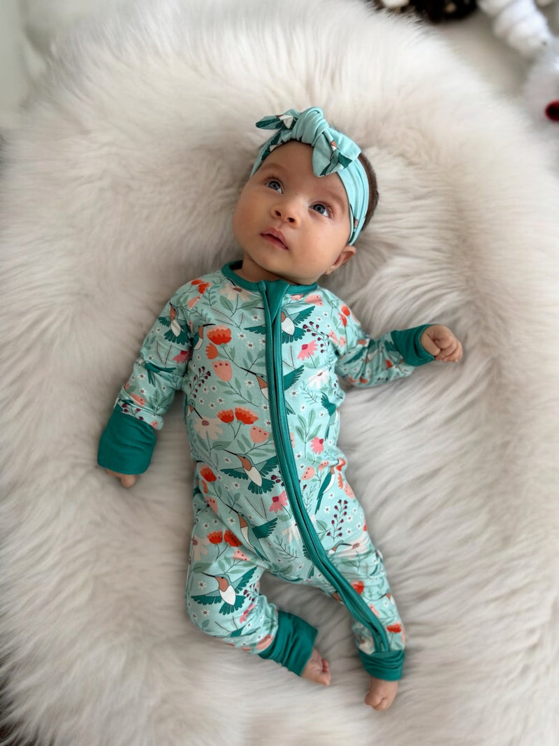 Hummingbird Bloom (Convertible Zip Footies) - BIG FRENCHIES
