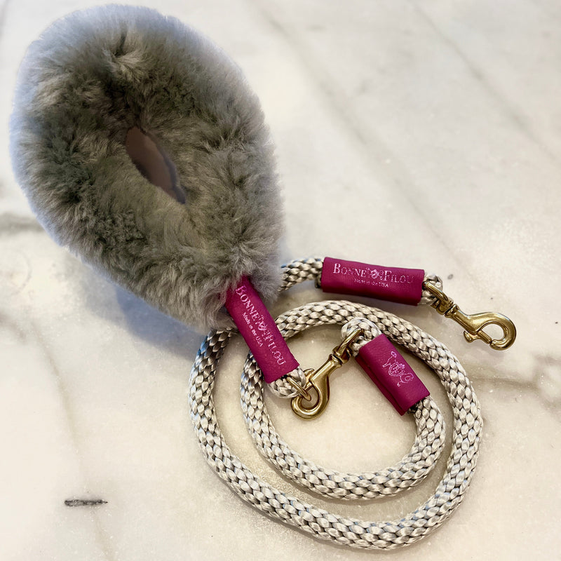 Bundle Shearling Fur Grip + Rope Leash for Dogs - BIG FRENCHIES