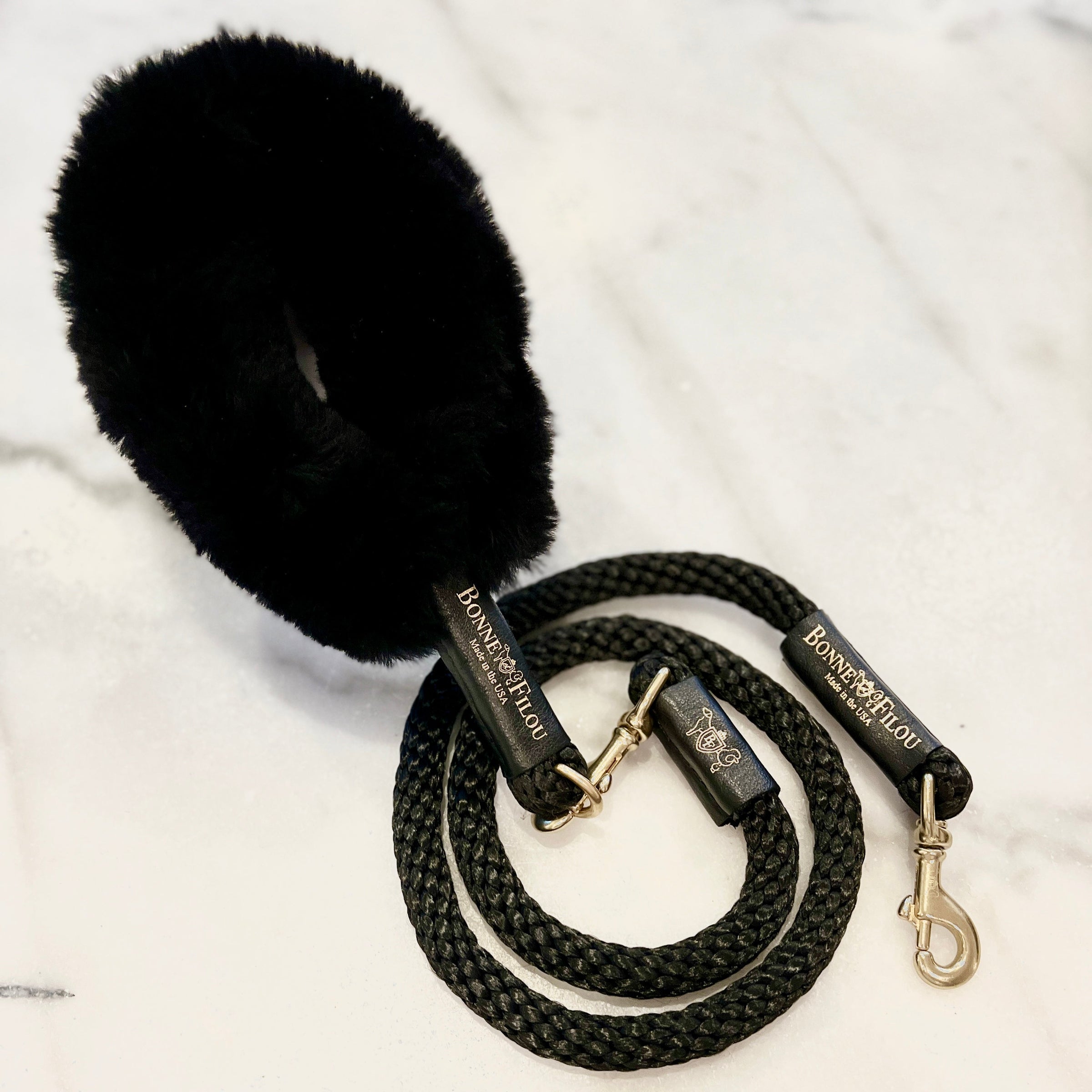 Bundle Shearling Fur Grip + Rope Leash for Dogs - BIG FRENCHIES