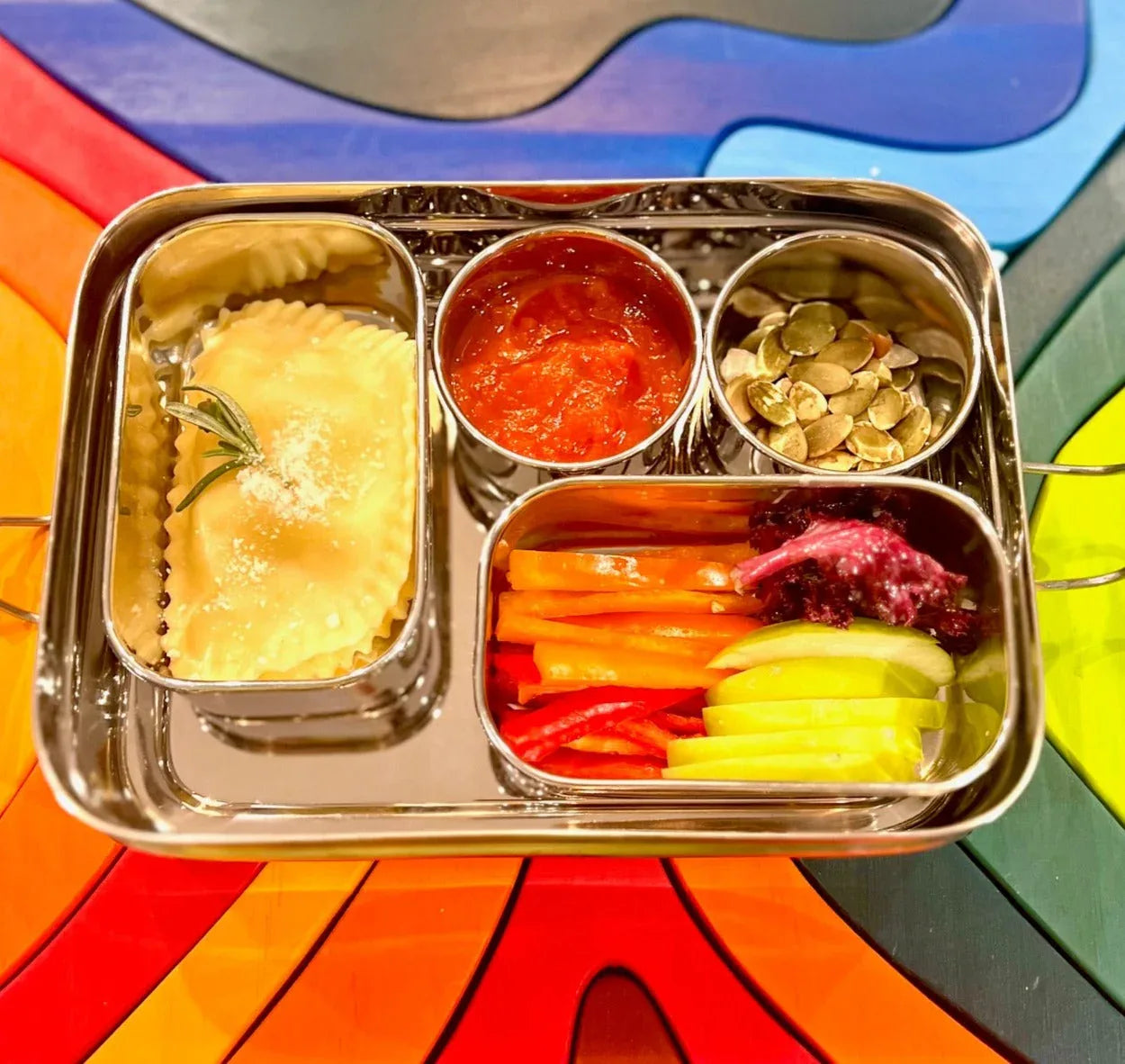 Stainless Steel Snack Rectangle Container Set (Two) for Veggies, Fruit, Chips, Dips and more - BIG FRENCHIES