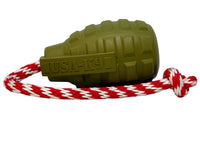 USA-K9 Grenade Shaped Rubber Dog Toy - Chew, Treat Dispenser & Tug Toy | USA - Army Green - BIG FRENCHIES
