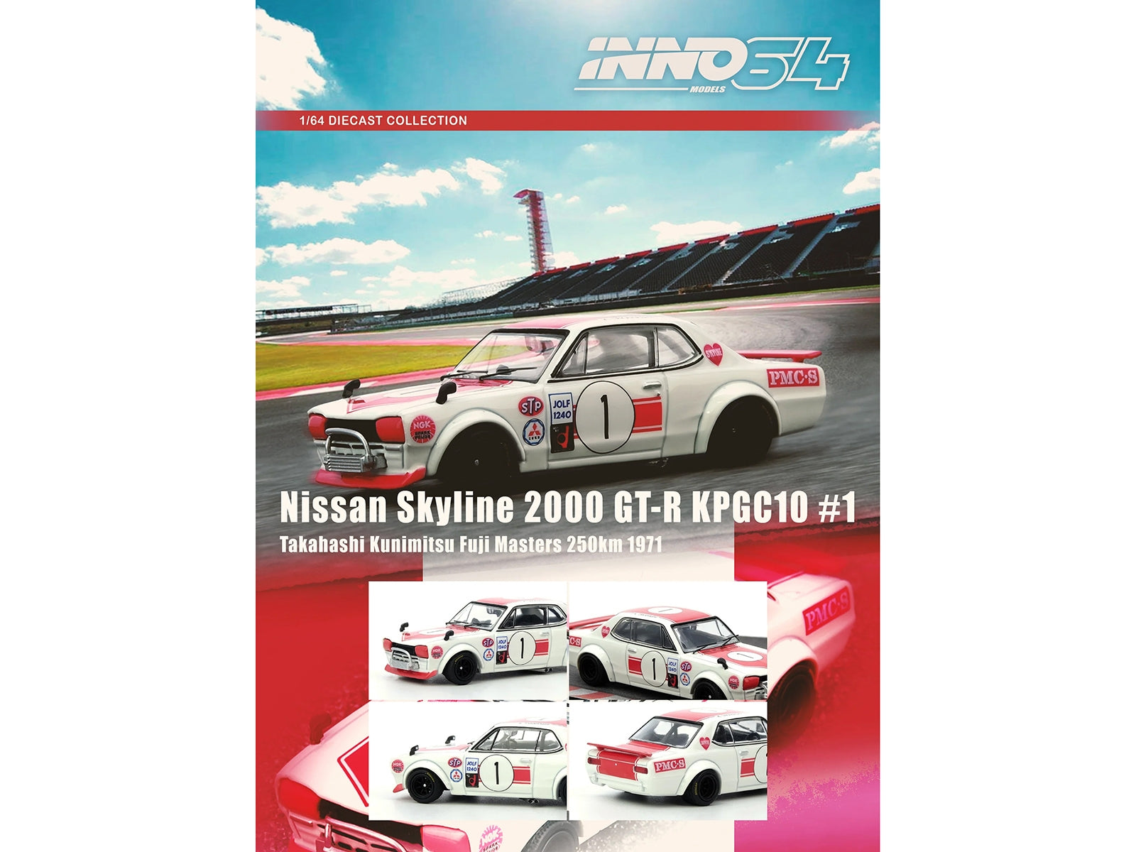 Nissan Skyline 2000 GT-R (KPGC10) #1 RHD (Right Hand Drive) Takahashi Kinimitsu "Fuji Masters 250km" (1971) 1/64 Diecast Model Car by Inno Models