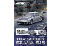 Nissan "Top Secret" Silvia (S15) RHD (Right Hand Drive) Silver Metallic with Carbon Hood 1/64 Diecast Model Car by Inno Models