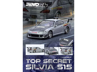 Nissan "Top Secret" Silvia (S15) RHD (Right Hand Drive) Silver Metallic with Carbon Hood 1/64 Diecast Model Car by Inno Models