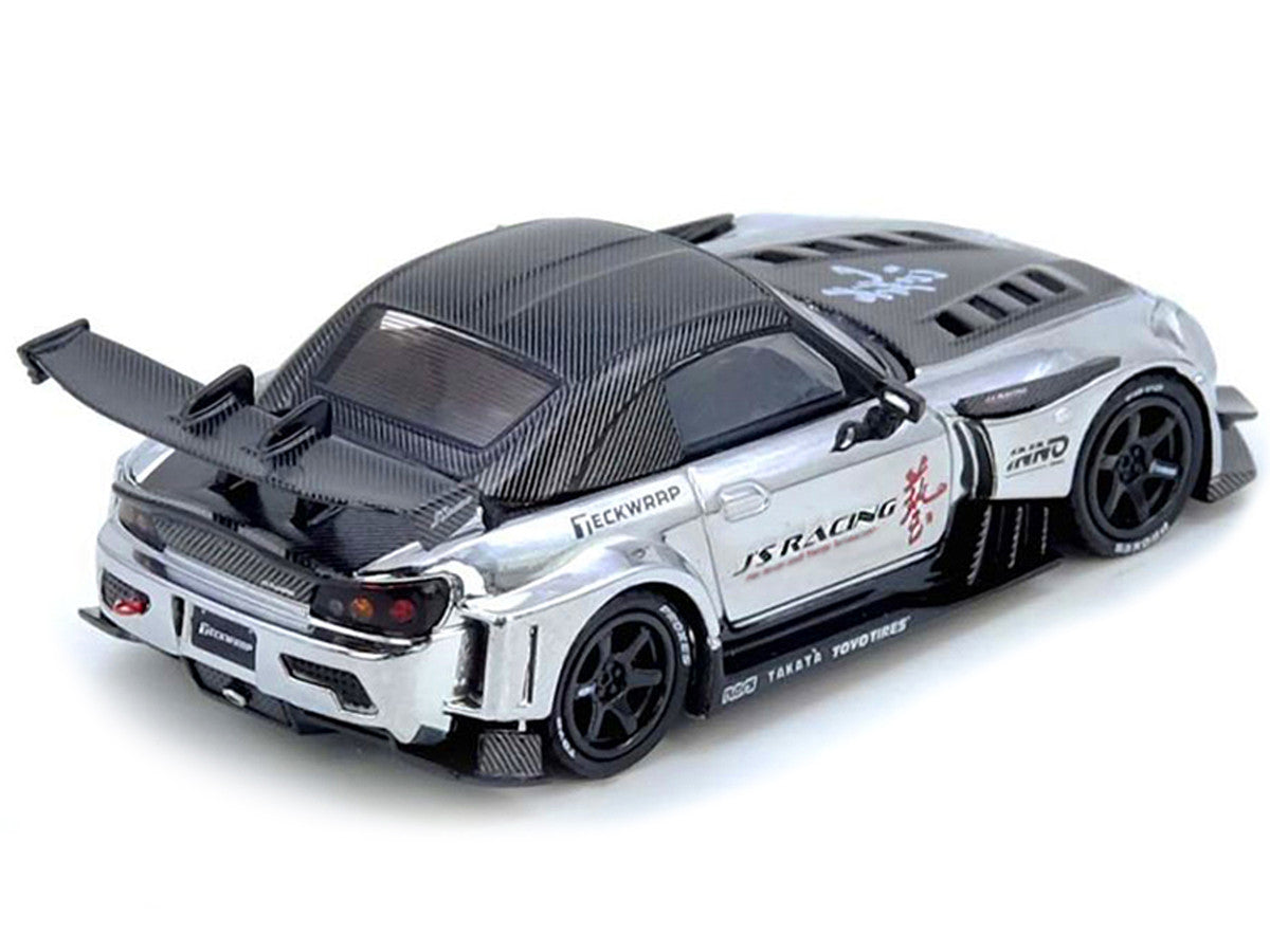 Honda S2000 RHD (Right Hand Drive) "J's Racing" Chrome Silver with Carbon Hood and Top with Graphics "Tokyo Auto Salon Hong Kong 2025 Event Edition" 1/64 Diecast Model Car by Inno Models