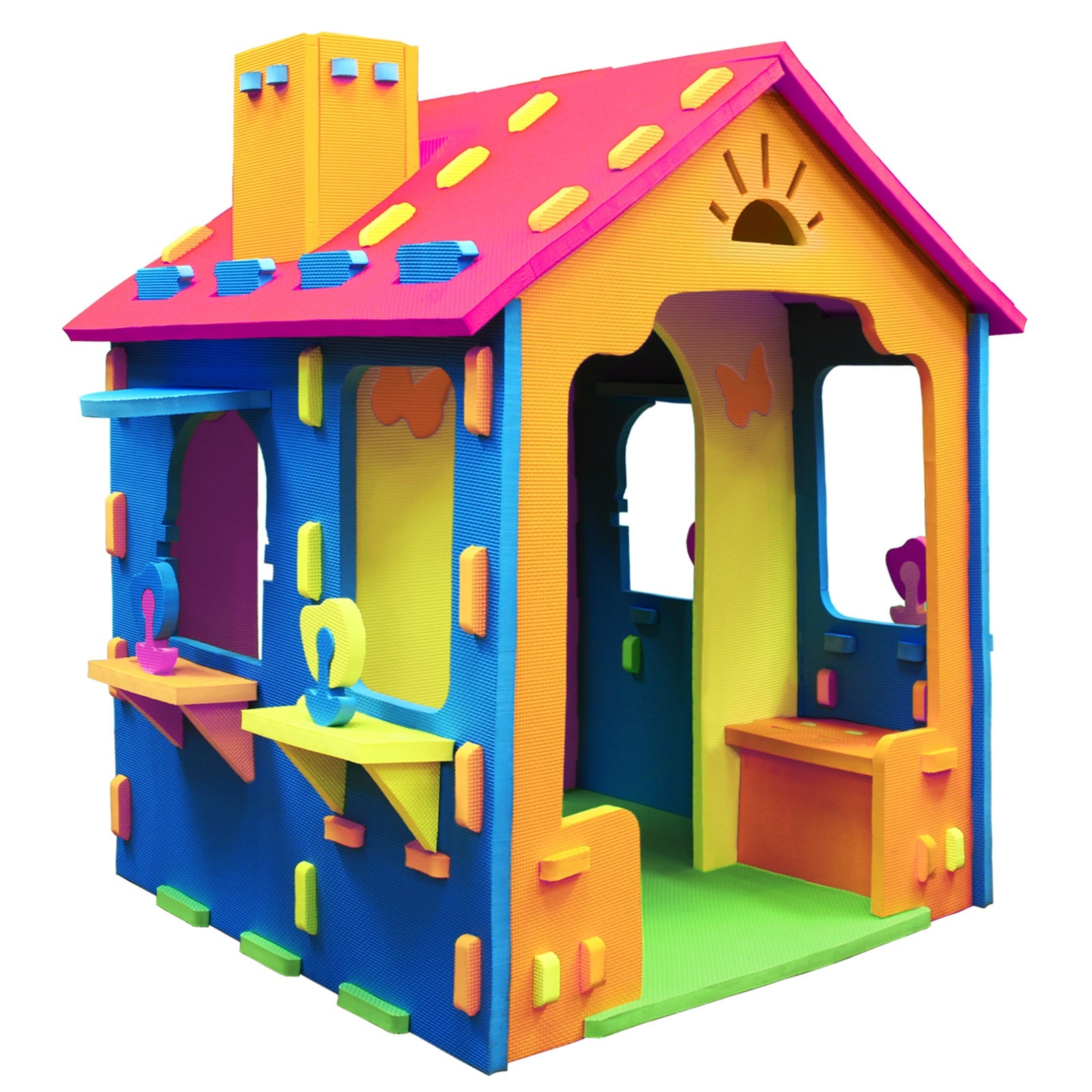 Indoor Cottage Playset with Roof and Chimney for Creative Play
