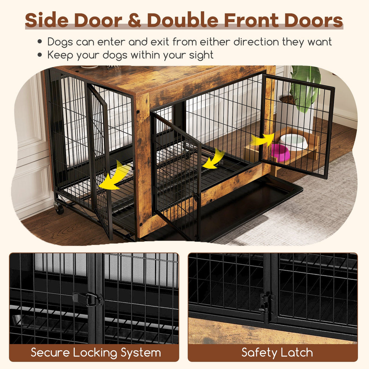 Industrial Dog Kennel with Flip-up Top 3 Lockable Doors and Removable Tray