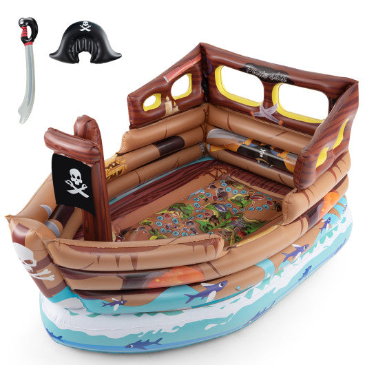 Inflatable Pirate Ship Playhouse with Built-in Motor and Inflatable Toy Sword-Brown - BIG FRENCHIES