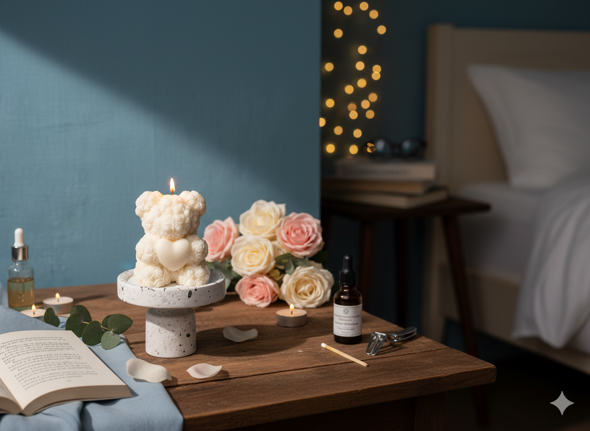 Rose Bear Candle | Sculptural Soy Wax Gift