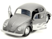 1959 Volkswagen Beetle Gray Metallic with Silver Flames and Boxing Gloves Accessory "Punch Buggy" Series 1/32 Diecast Model Car by Jada
