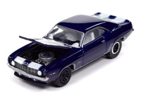 1969 Chevrolet Camaro Z28 Blue Metallic with White Stripes and Interior "Muscle Cars USA" Series 1/64 Diecast Model Car by Johnny Lightning