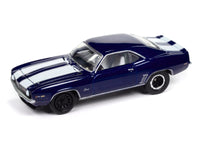 1969 Chevrolet Camaro Z28 Blue Metallic with White Stripes and Interior "Muscle Cars USA" Series 1/64 Diecast Model Car by Johnny Lightning