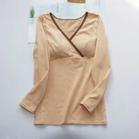 Women's Cotton Nursing Top, Long Sleeve V-Neck T-Shirt - # BAGE211510105-NURSG - BIG FRENCHIES