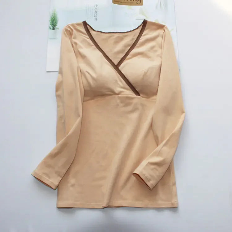 Women's Cotton Nursing Top, Long Sleeve V-Neck T-Shirt - # BAGE211510105-NURSG - BIG FRENCHIES