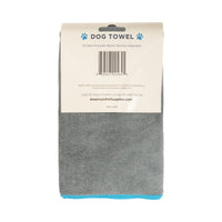 Country Living Large Gray Microfiber Dog Bath Towel with Teal Embroidered Paw Print - BIG FRENCHIES