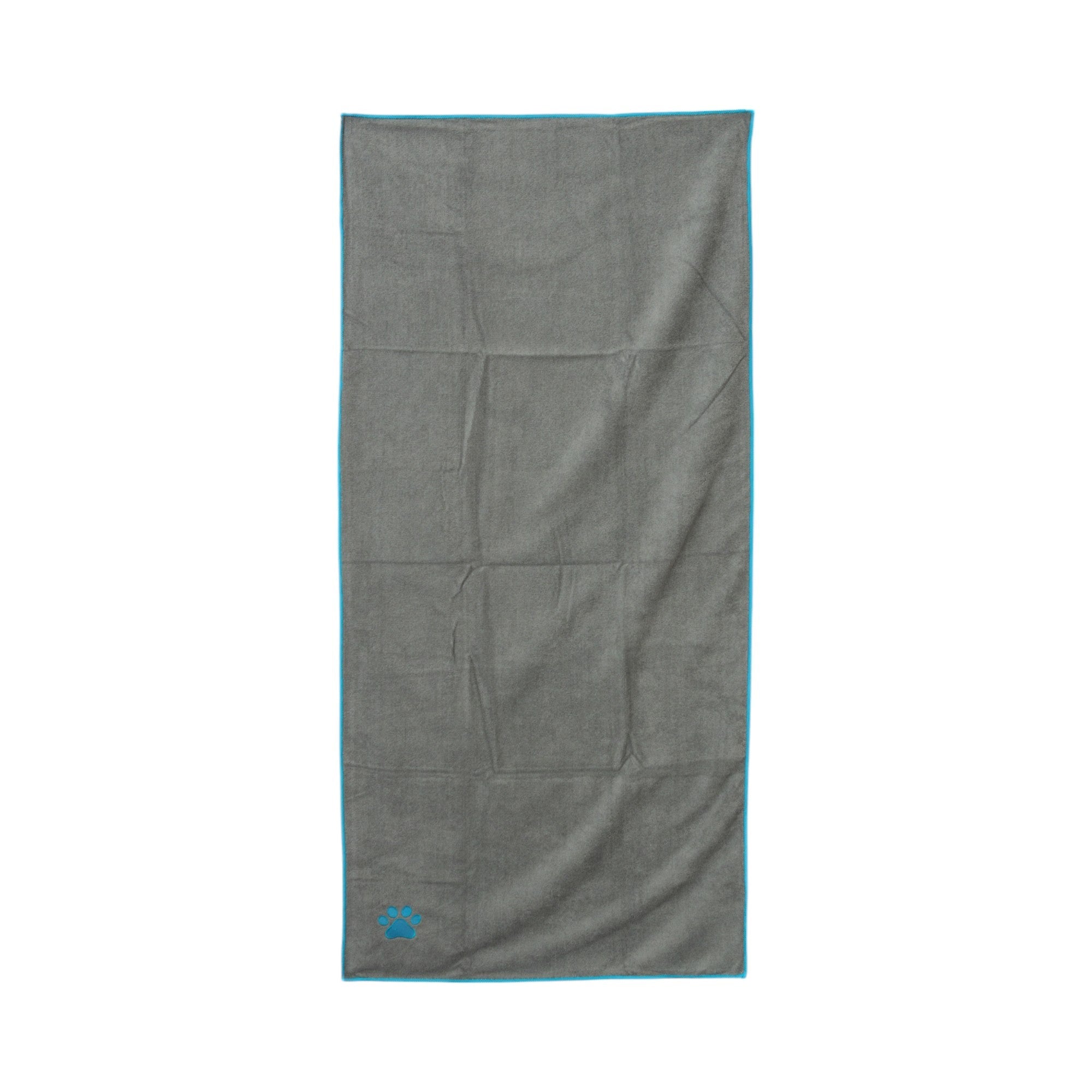 Country Living Large Gray Microfiber Dog Bath Towel with Teal Embroidered Paw Print - BIG FRENCHIES