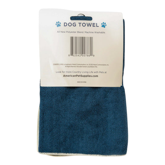 Country Living Large Marine Blue Microfiber Dog Bath Towel with Embroidered Paw Print - BIG FRENCHIES