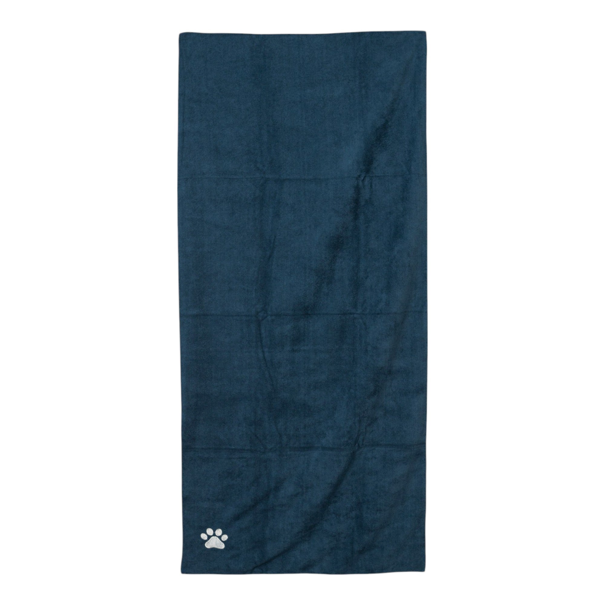 Country Living Large Marine Blue Microfiber Dog Bath Towel with Embroidered Paw Print - BIG FRENCHIES
