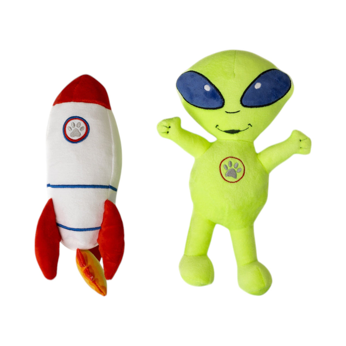Space Alien & Rocket Plush Dog Toy Gift Set – with Squeaker & Crinkle Paper for Fun Play - BIG FRENCHIES