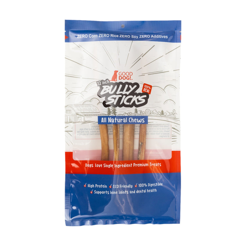 All-Natural Beef Bully Stick Dog Treats – Nutrient-Rich, and High-Protein – 12-Inch Standard (4-Pack) - BIG FRENCHIES