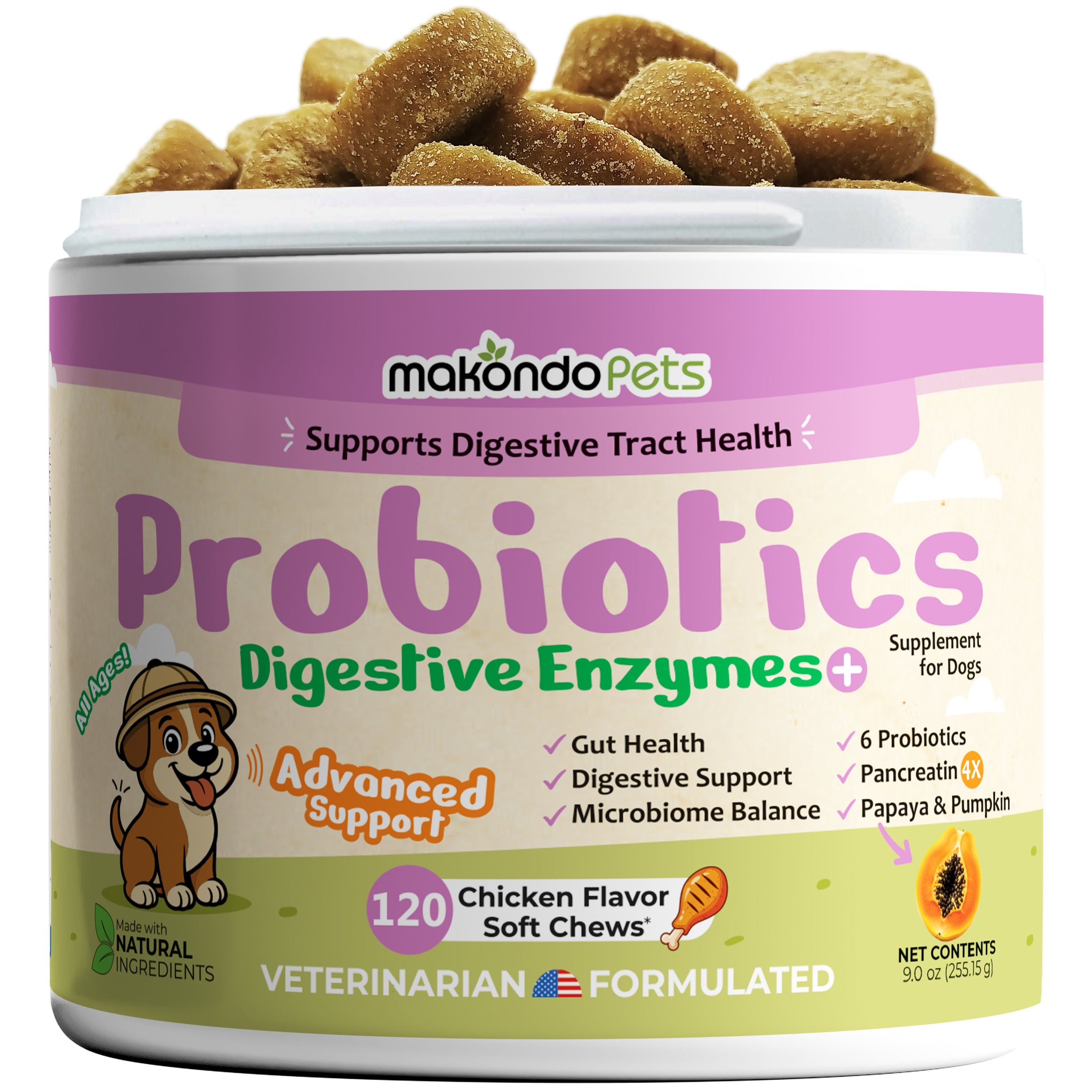 Dog Probiotics Digestive Enzymes - 120 Soft Chews - BIG FRENCHIES
