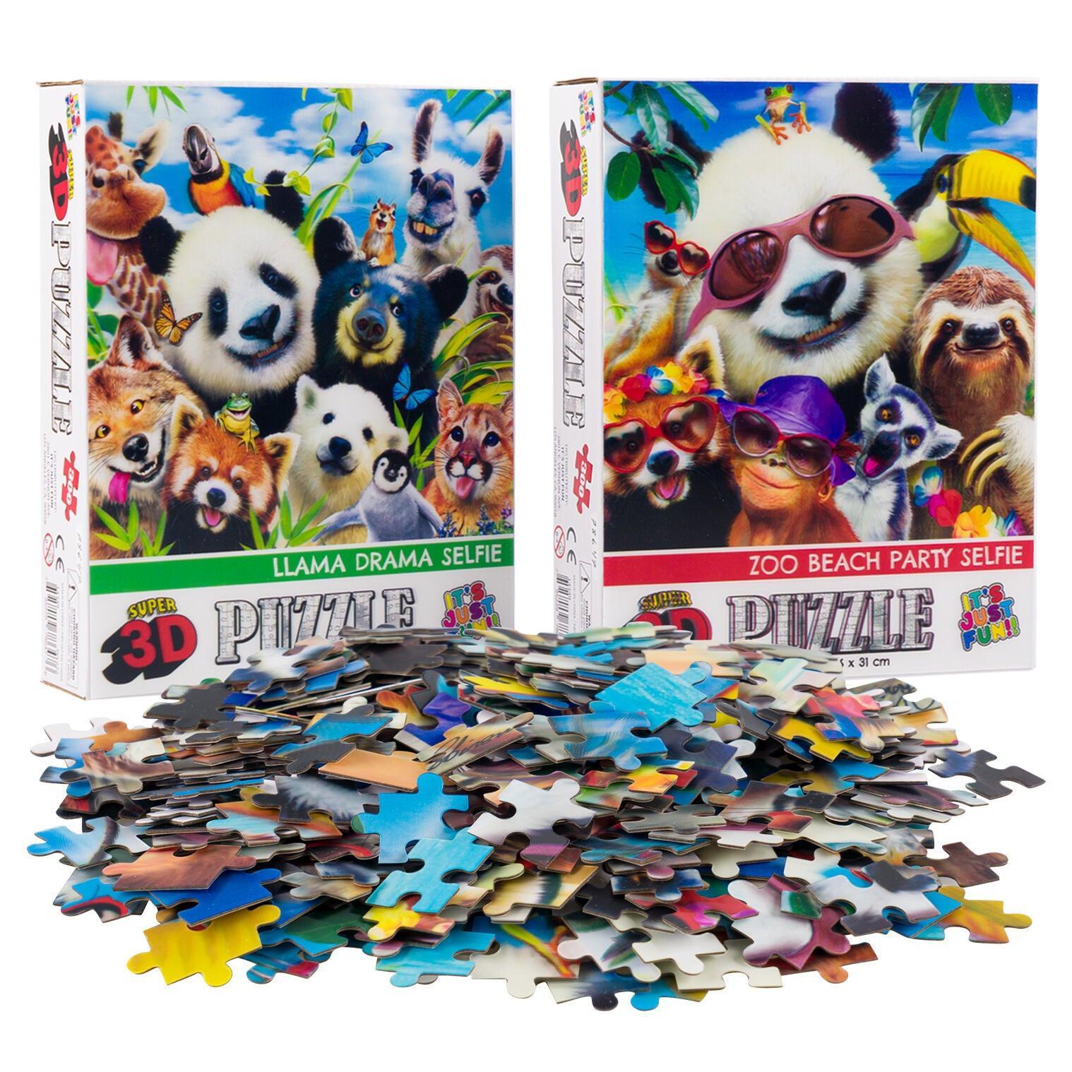 Jungle & Beach Selfie Set of 2 300 Piece Lenticular Jigsaw Puzzles Prime 3D