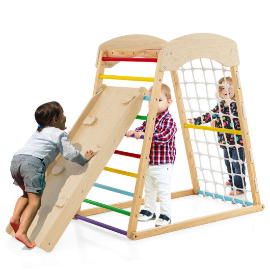 6-in-1 Jungle Gym Wooden Indoor Playground with Double-Sided Ramp and Monkey Bars-Multicolor - BIG FRENCHIES