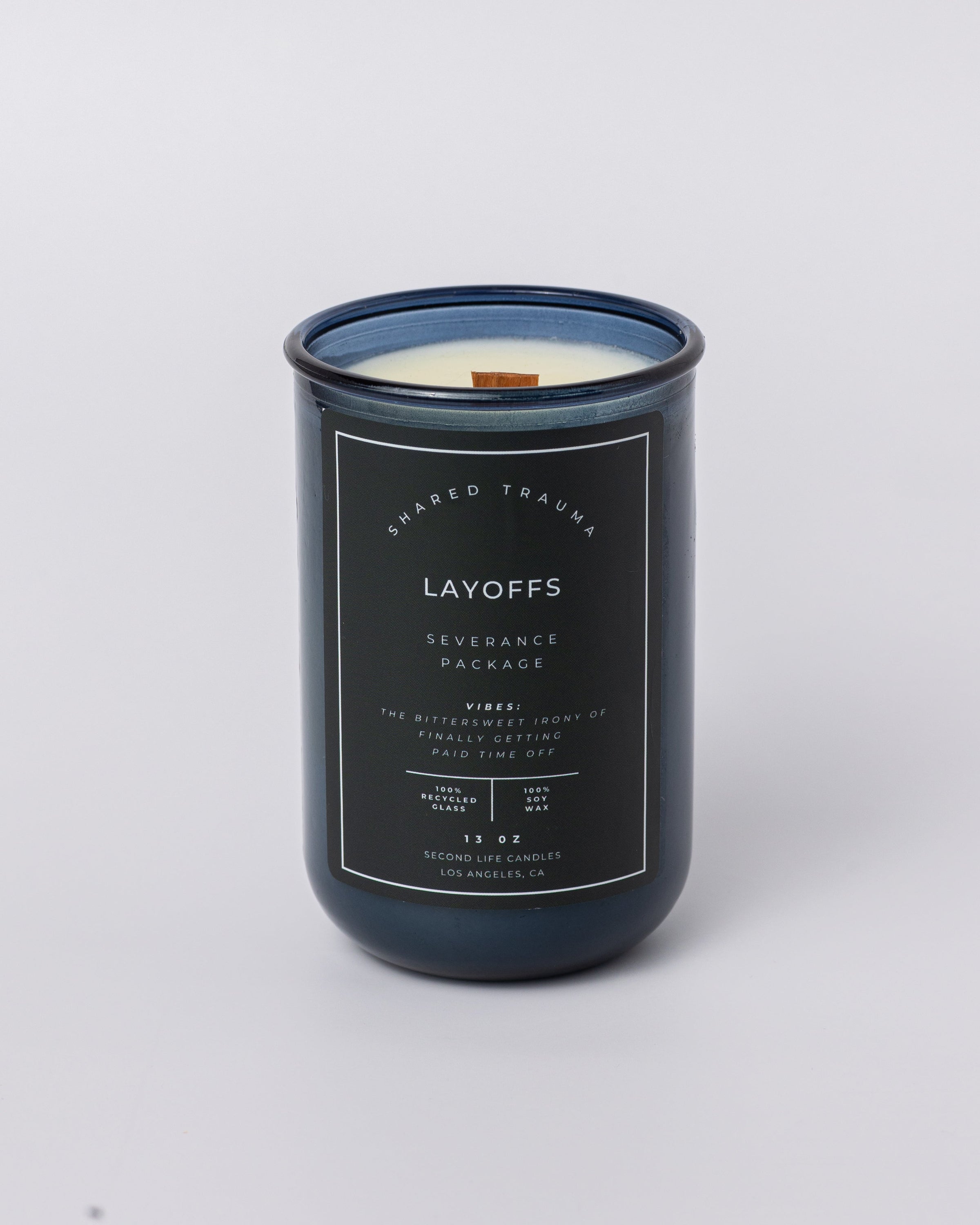 Shared Trauma Candles - Layoffs - 13 Oz Crackling Wood Wick - Worn Leather & Citron - BIG FRENCHIES