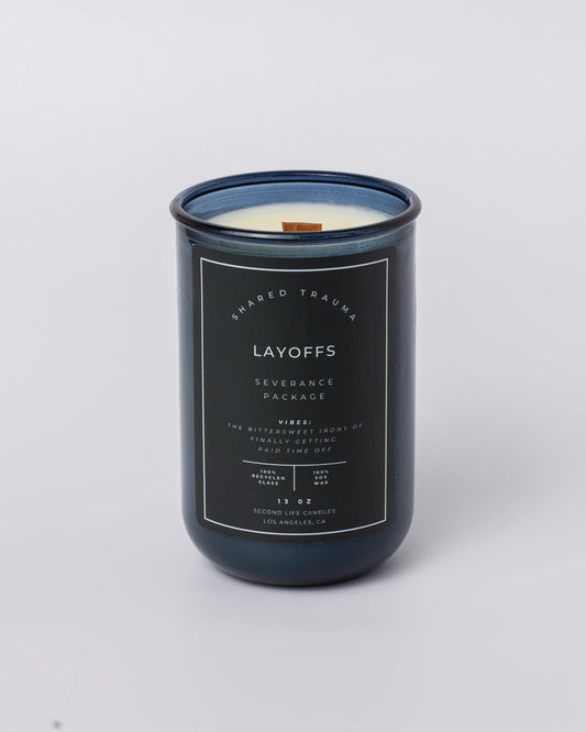 Shared Trauma Candles - Layoffs - 13 Oz Crackling Wood Wick - Worn Leather & Citron - BIG FRENCHIES
