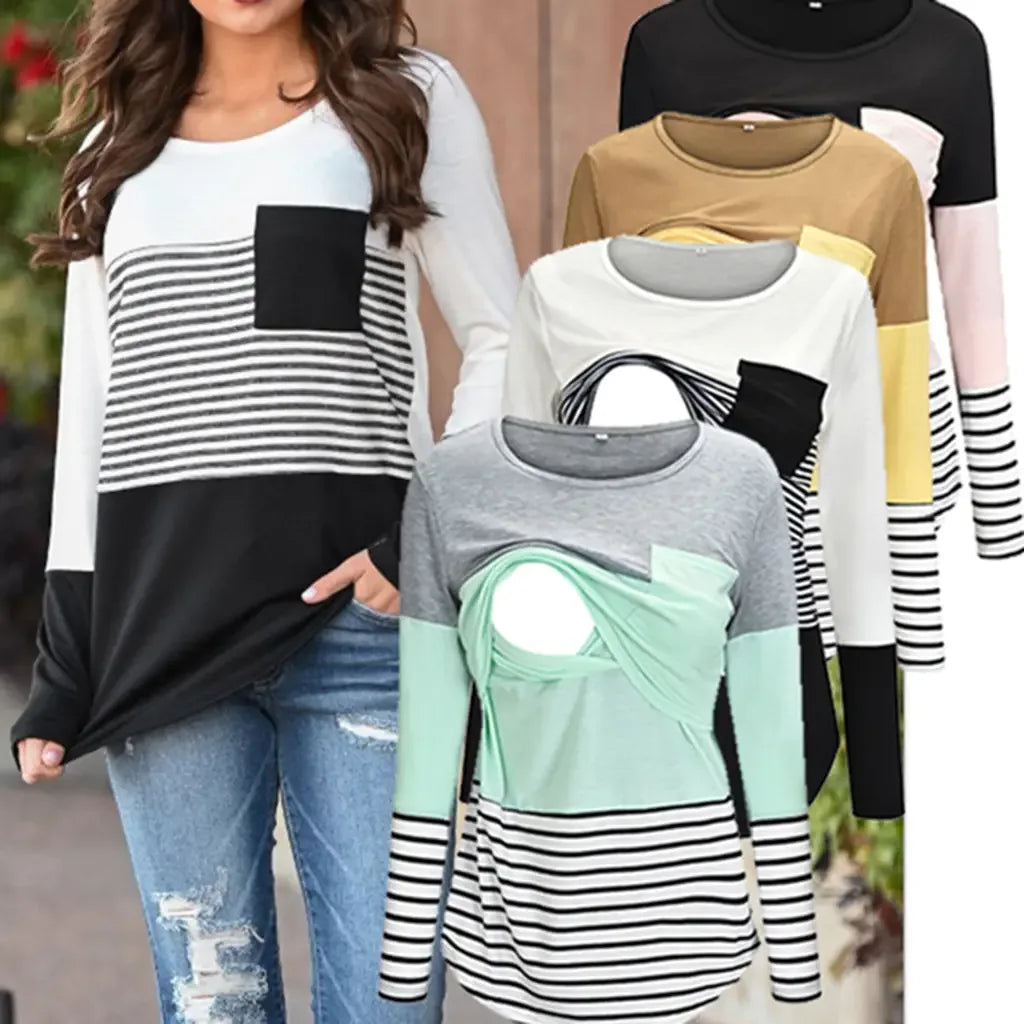 Maternity Nursing T-Shirt with Stitching and Long Sleeves - # BAGE211510102-NURSG - BIG FRENCHIES
