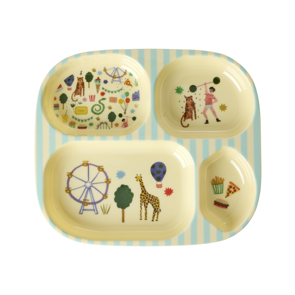 Melamine Kids 4 Room Plate - Fun Fair Mint Print -
