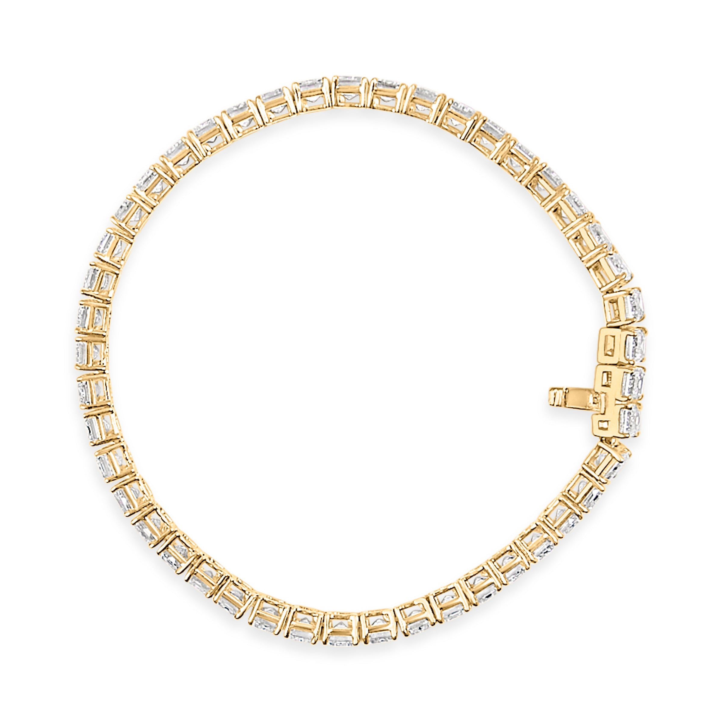 IGI Certified 14K Yellow Gold 18 1/2 Cttw Emerald Cut Lab Grown Diamond Tennis Bracelet