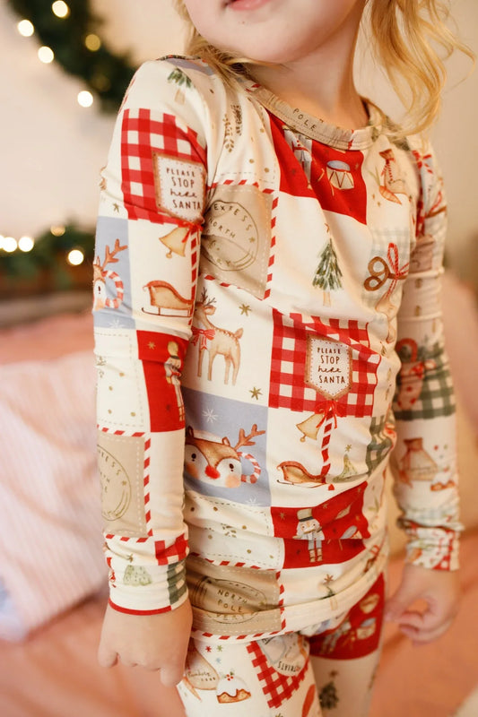 Christmas Patchwork Bamboo Christmas Pajamas - 2pc Set - BIG FRENCHIES