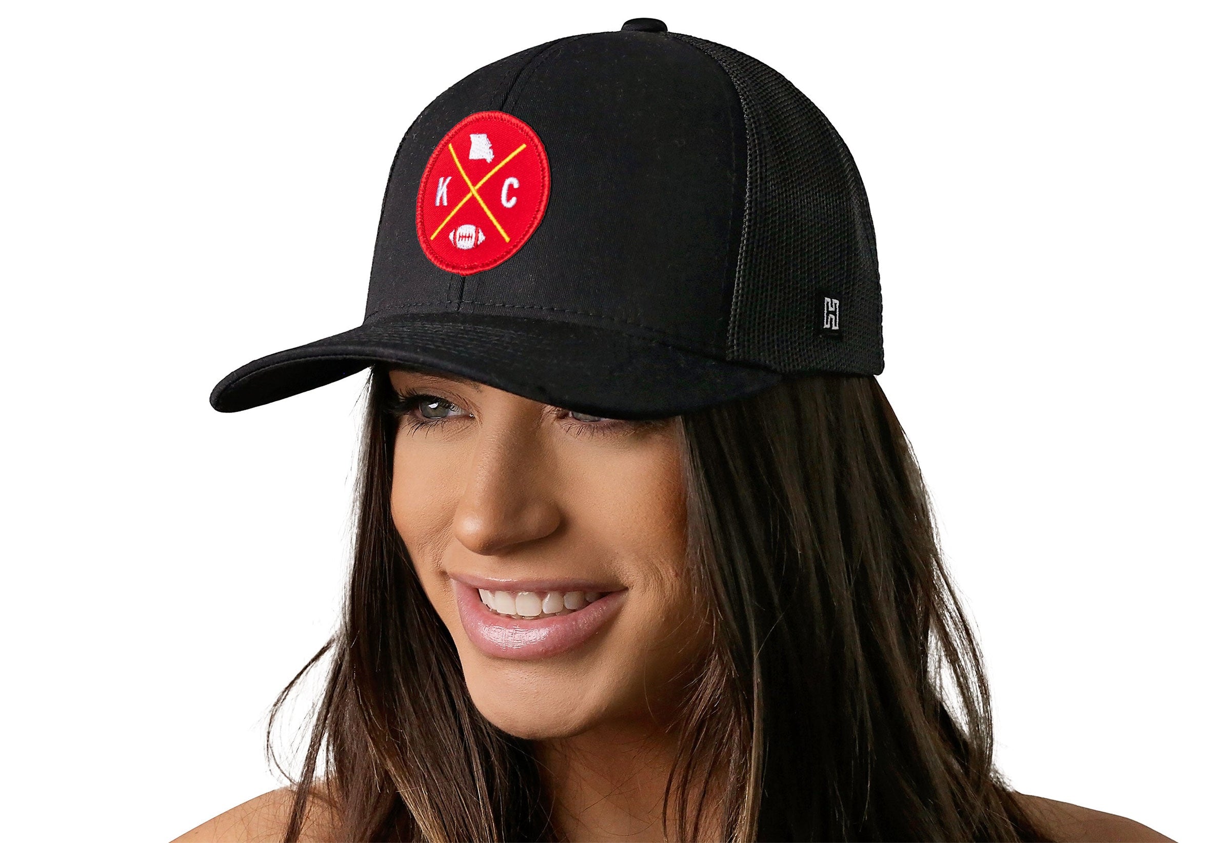 Kansas City Trucker Hat  |  Black KC X Football Snapback