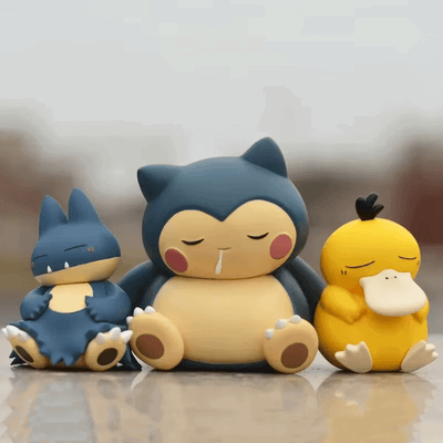 Kawaii Sleeping Snorlax, Gonbe, Psyduck Pokemon Anime Figure Set