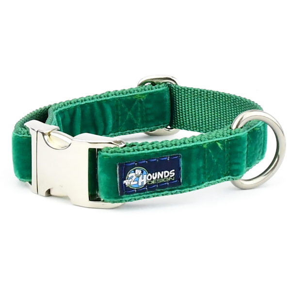 Kelly Green Velvet Essential Dog Collar-Pet Collars & Leashes-BIG FRENCHIES-2 Hounds Design
