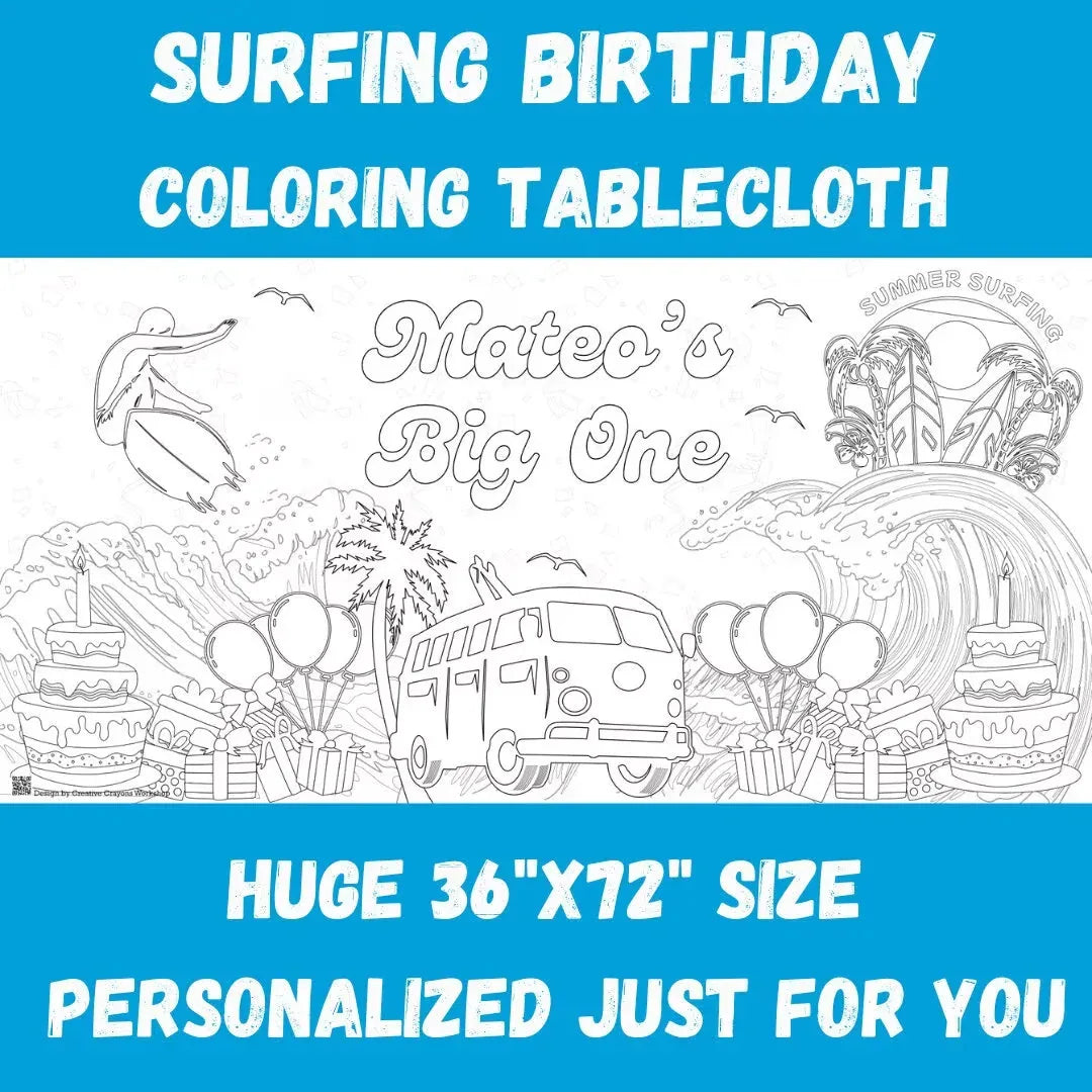 Surfing Birthday Coloring Tablecloth - BIG FRENCHIES