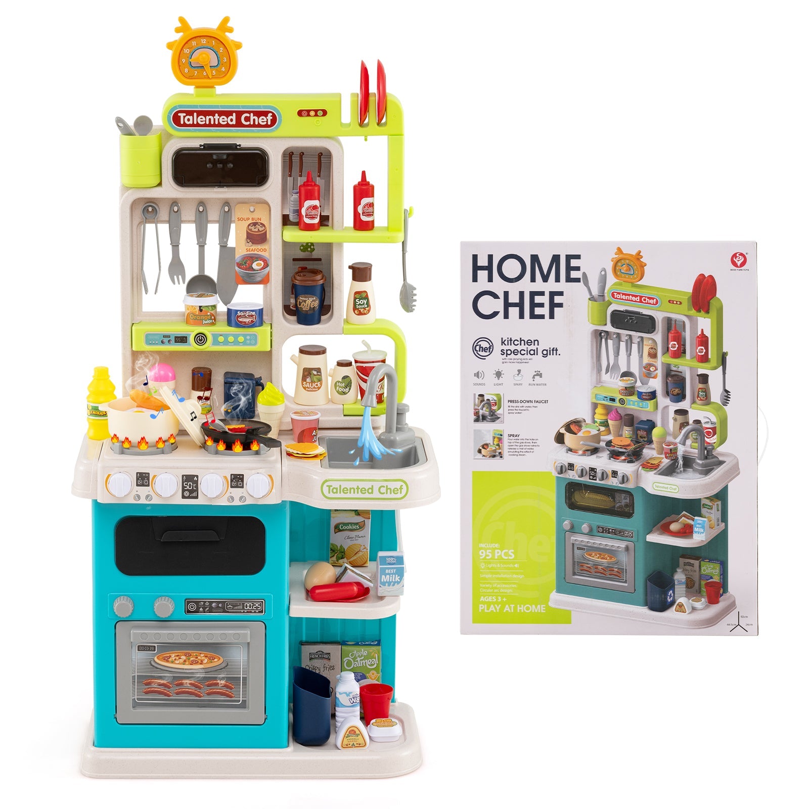 Kids Kitchen Playset Pretend Play Kitchen with Realistic Sounds and Lights