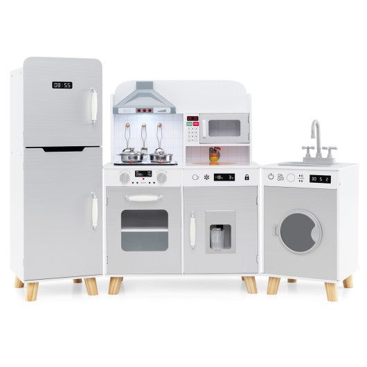 Kids Kitchen Playset 3-in-1 with Refrigerator and Washing Machine-Gray - BIG FRENCHIES