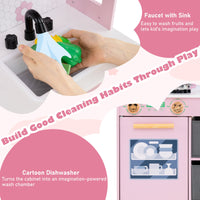 Kids Play Kitchen Children Toy Kitchen Playset with 2 Stoves and Rotation Knobs