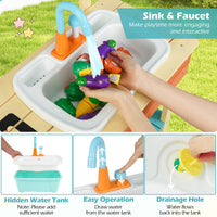 Kids Play Kitchen Set Wooden Kitchen Playset Chef Pretend Mud Kitchen-Blue