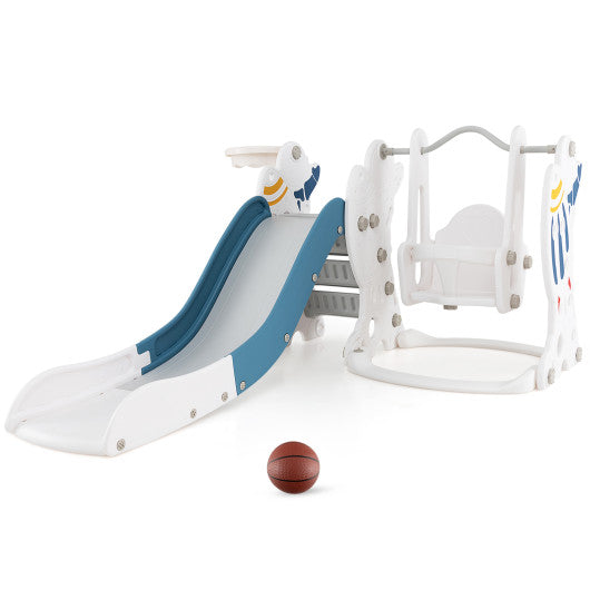 4-in-1 Kids Slide and Swing Set with Basketball Hoop-Blue - BIG FRENCHIES