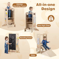 Kids Standing Tower with Detachable Chalkboard and Montessori Games for 3+ Years Old