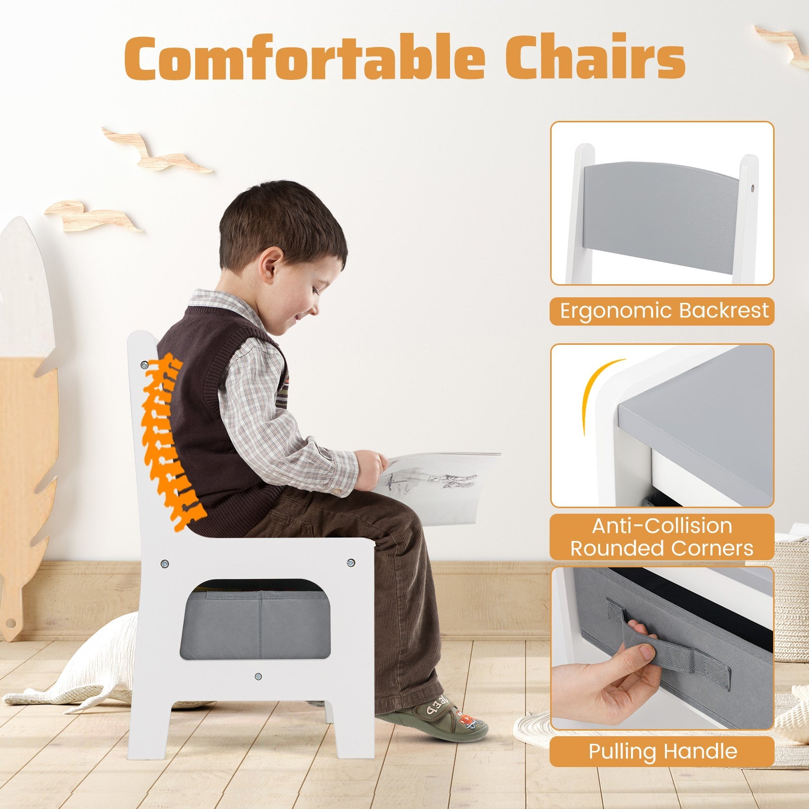 4 in 1 Kids Toddler Activity Table and Chairs Set with Reversible Tabletop