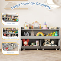 Kids Toy Storage Organizer Wooden Bookcase with 2 Movable Drawers