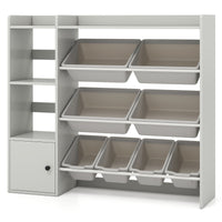 Kids Toy Storage and Bookshelf with Open Shelves and Single-door Cabinet