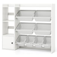 Kids Toy Storage and Bookshelf with Open Shelves and Single-door Cabinet