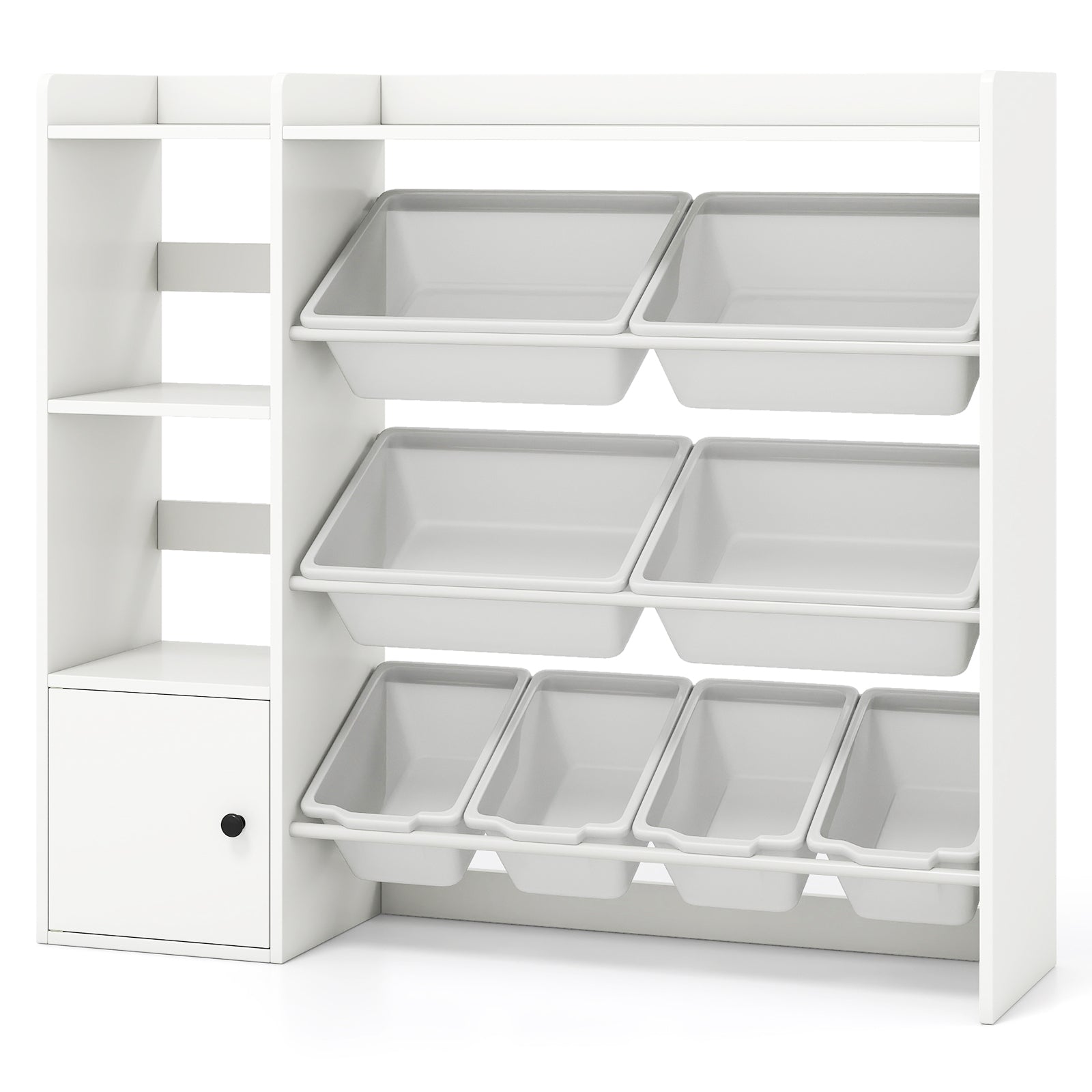 Kids Toy Storage and Bookshelf with Open Shelves and Single-door Cabinet