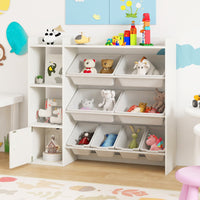Kids Toy Storage and Bookshelf with Open Shelves and Single-door Cabinet